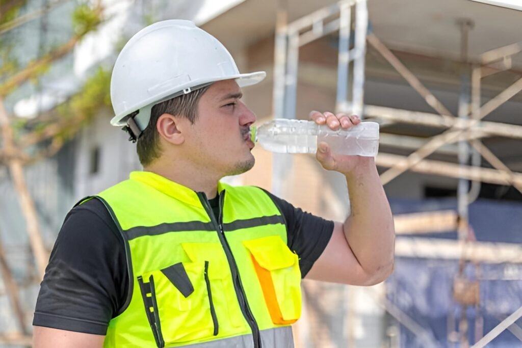 Man Drinking water in summer.